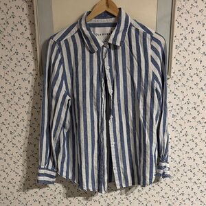 Lola Rivera Women's Classic Striped Button Down Shirt - Navy and White